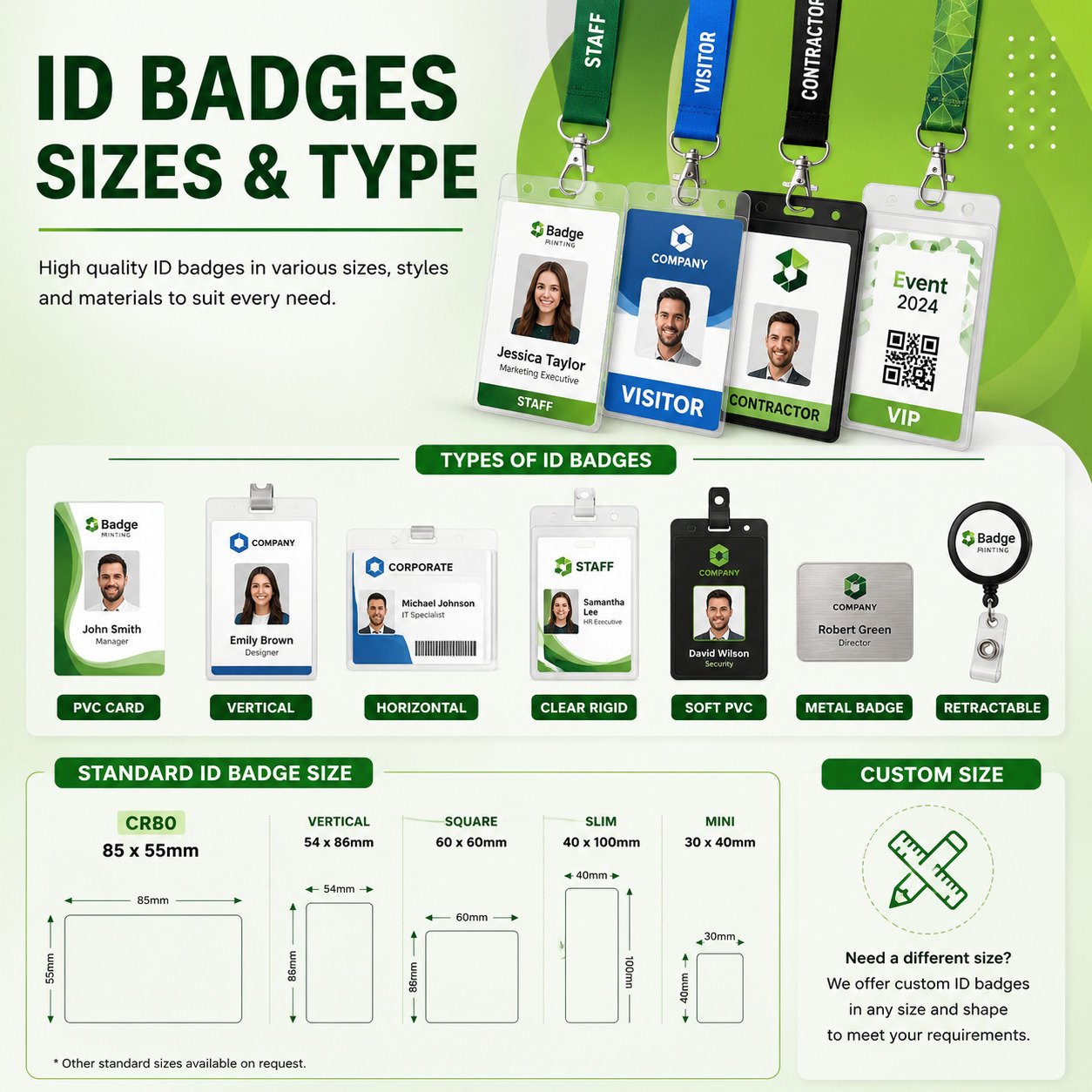 ID Badges Sizes and type