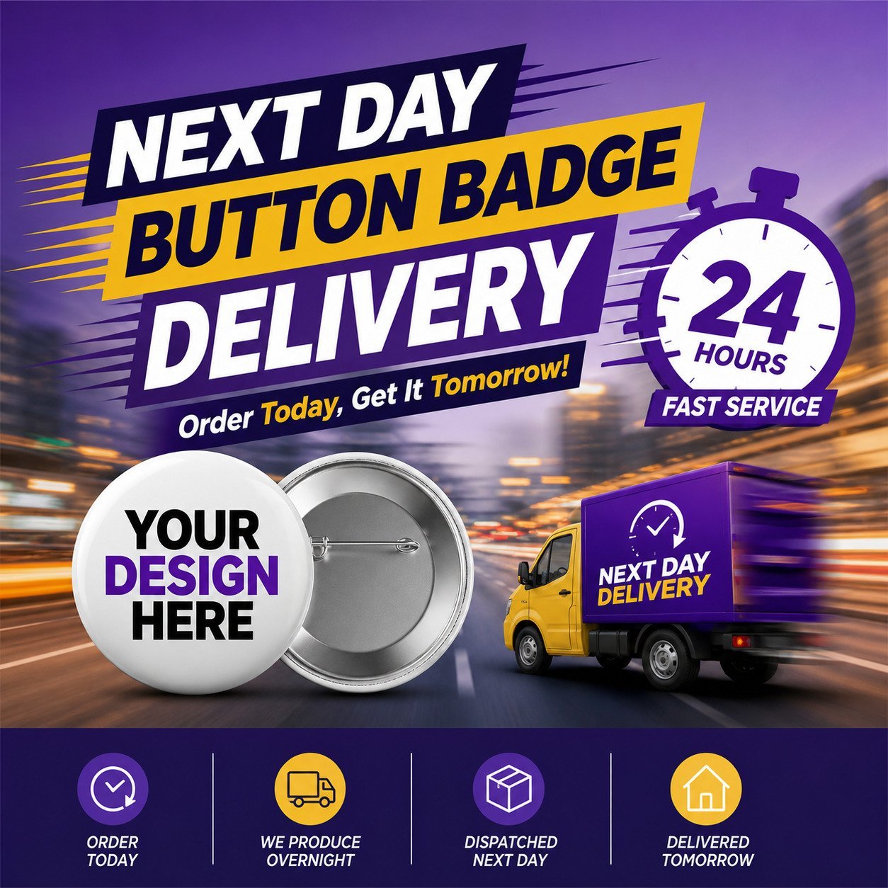 Next Day Button Badge Delivery