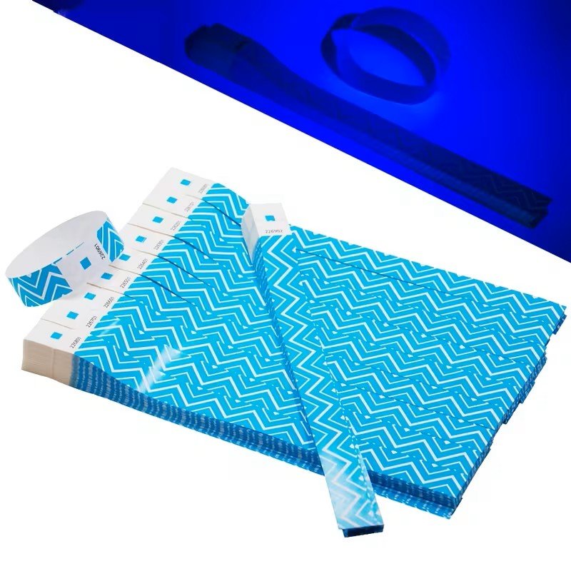 Fluorescent Zigzag Paper Wristband Blue